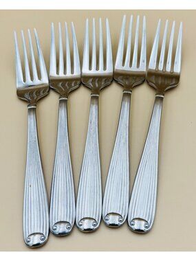 5 Reed & Barton FLUTED SCROLL Salad Forks Stainless Steel 7.25"